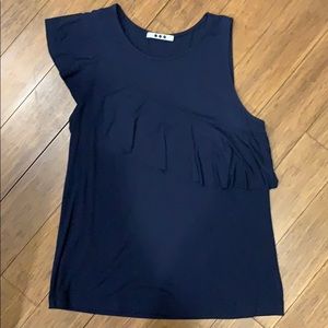 Three Dots Women’s Ruffled Navy Blue Tank